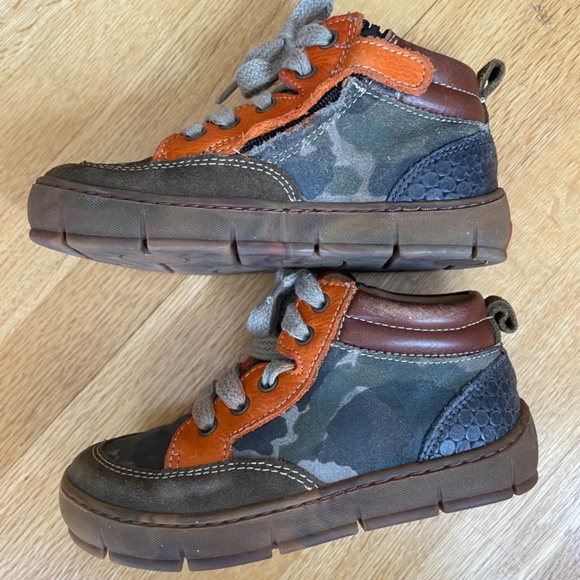 Pom D'Api Camo/Orange High Top Runners, size EU 25/US 8.5 - Picture 2 of 4